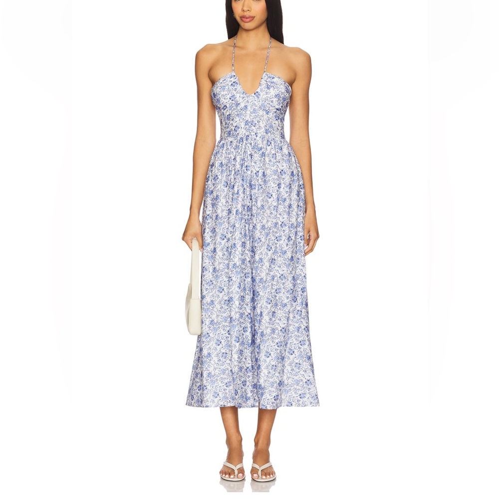 MINKPINK Blue and White Floral Halter Maxi Dress from Revolve